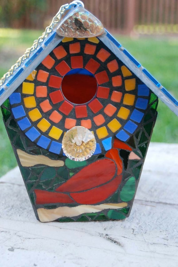 Bird House Stained Glass Mosaic Cardinal by NatureUnderGlass