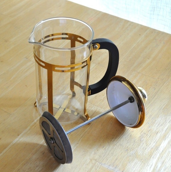 vintage french press coffee maker with original brochure