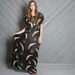 1980s CAFTAN DRESS / Semi-Sheer Black Abstract Print Maxi, osfm