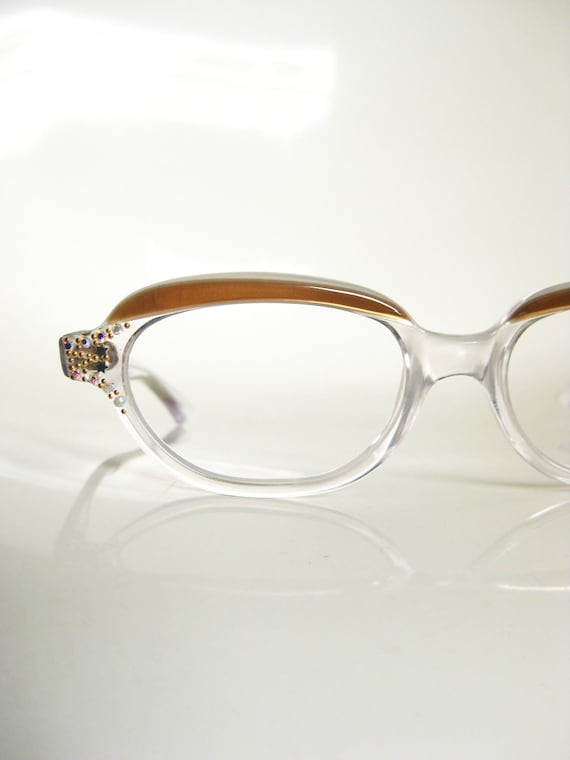 Vintage 1950s CAT EYE Eyeglasses RHINESTONE Cateye Glasses
