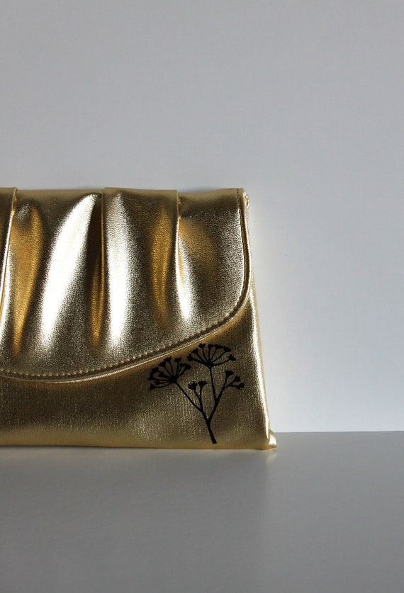 VINTAGE gold CLUTCH with hand painted flowers Grow