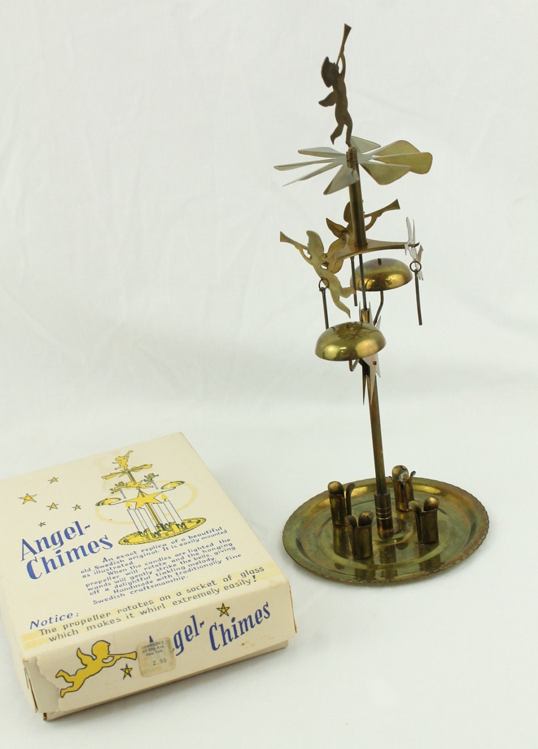 Vintage Solid Brass Angel Chimes Candle Holder Sweden B