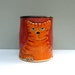 Cat Mug, Large, Red And Orange, With Grouchy Kitty, Coffee Cup