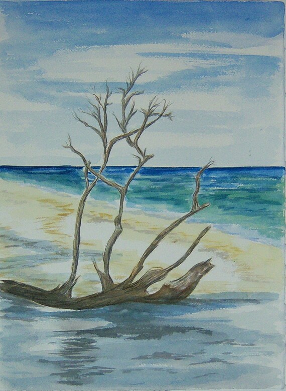 Items similar to Driftwood Watercolor Painting on Etsy