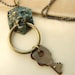 Men's - Unisex Necklace with Vintage Keys and Verdigris Lion Pendant - The Footman.