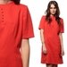 1960s Mod Dress Plus Size Tomato Red Button 60s Shift Mini Vintage Sixties Twiggy Short Sleeve Orange Polyester Dress Extra Large L XL