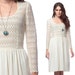 White Crochet Dress 70s Boho Mini Vintage Bohemian Chic 1970s Sheer Lace Scoop Neck Hippie Long Sleeve Knit MiniDress Small Medium