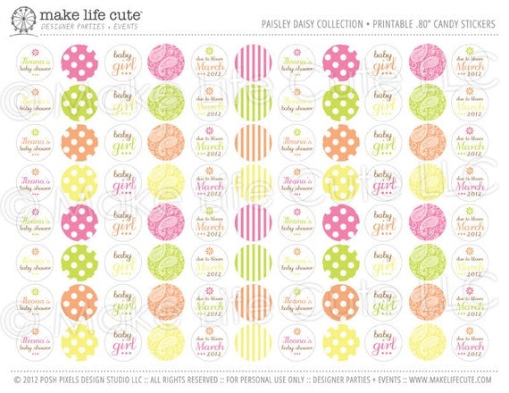 DAISY BABY - Printable Candy Stickers - Baby Shower - DIY Paisley Daisy Collection - by Make Life Cute Il_570xn