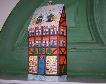 Vintage, Scandinavian Cottage, Advent Calendar, Mid Century, Caspari, Denmark, Christmas Calendar, Toy Shop, Christmas Decoration, Ephemera
