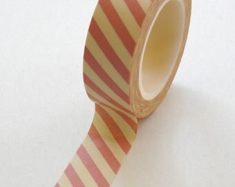 Washi Tape - 15mm - Pink and Cream Diagonal Stripe - Deco Paper Tape No. 158