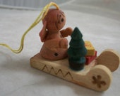 Tiny Angel on Sleigh Wooden Figurine -  Christmas Tree Ornament