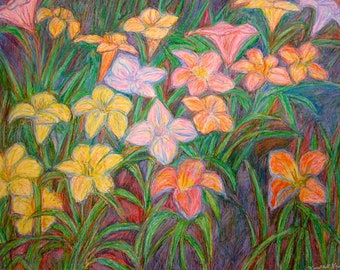 Mostly Tulips Art 16x20 Impressionist Flower by TowheeHillStudio