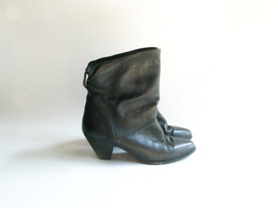 1980s Boots / Black Leather High Heel Slouch by tobedetermined