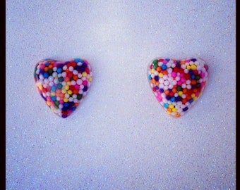 Miniature Sprinkle Heart Earrings (Surgical Steel Posts)