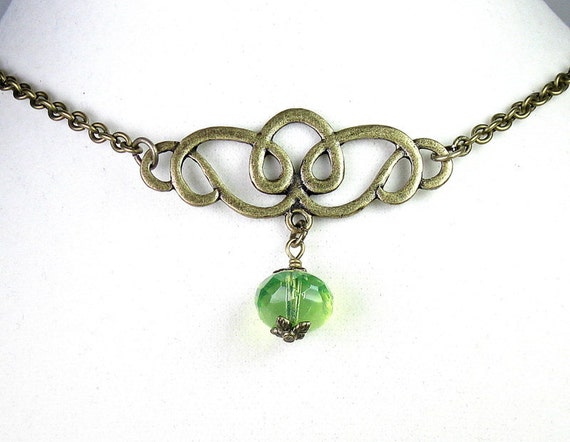 Light Green Opal Czech Glass Choker Necklace by jewelrybyNaLa