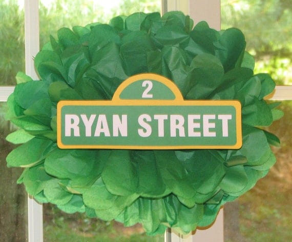 Street sign tissue paper pompom kit, inspired by Sesame Street Il_570xn