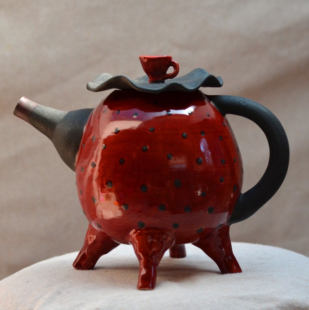 Red Ceramic Teapot. Teapot with Polka Dots. Hand by ZenCeramics