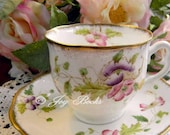 BLACKBERRY TEA Tea Time Note Card Royal Albert Crown China Teacup & Saucer Gold White Purple Pink Green Lavender