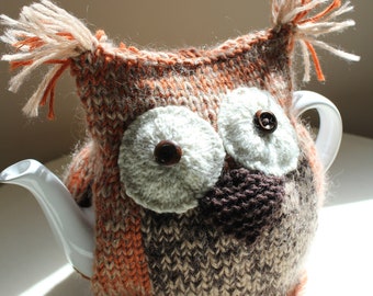Tabitha - Hand-knitted 'Tawny Owl' Tea Cosy - in Pure Merino Wool and Mohair mix - fits medium 6-cup teapots