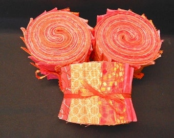 Tangerine Orange Jelly Roll Quilt Fabric Strips - SEW FUN QUILTS Time Saver Quilt Kit