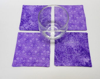 Lavender Quilted Fabric Coasters Set Reversible by SEW FUN QUILTS