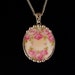 Broken china jewelry oval necklace pendant necklace Wreath of roses antique French porcelain