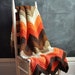 Vintage Afghan Blanket 70s Crocheted Zig Zag Warm Fall Colors