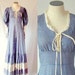 RESERVED Skeeter Davis - Mutton Sleeve Prairie Dress - Vintage - Navy White Gingham - Crochet Lace - Maxi XS S