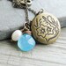 Locket Necklace Sky Blue Chalcedony Briolette Fresh Water Pearl Antique Brass