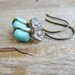 Czech Glass Earrings Tile Beads Flower Buttons Turquoise Blue Brown Minimalist Botanical Jewelry Nature Inspired Gift