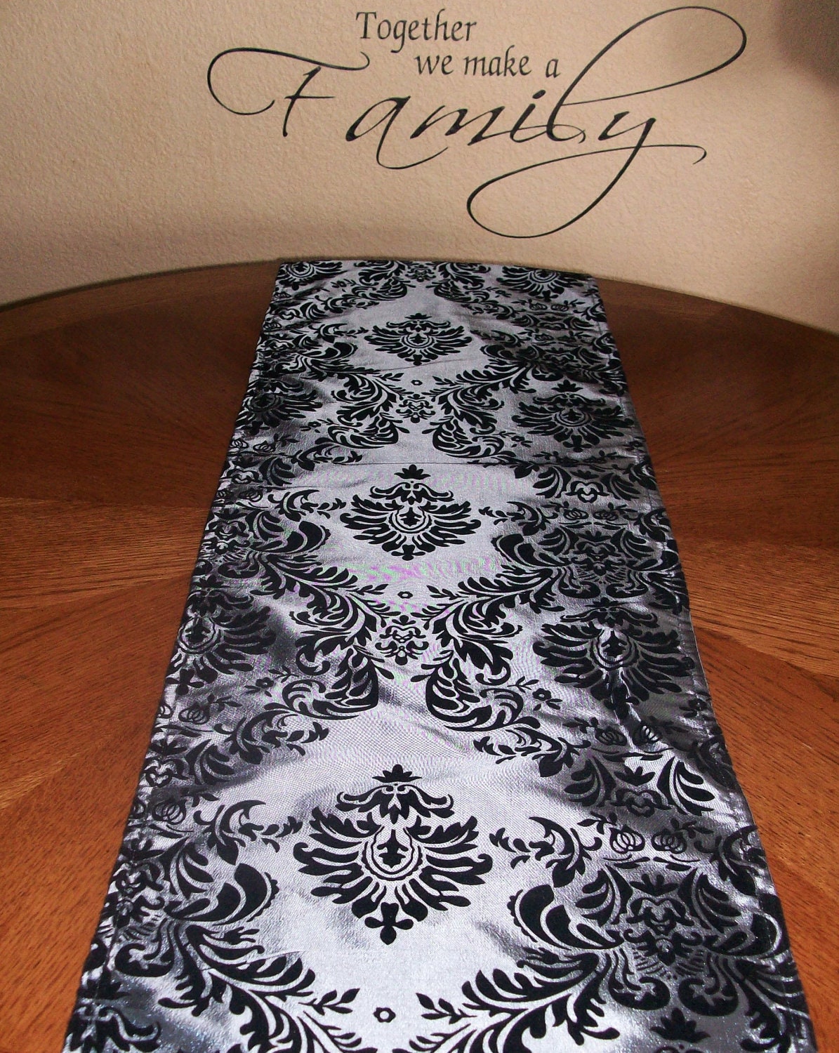 Damask Platinum Silver Gray Table Runner by DESIGNERSHINDIGS