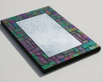 Mosaic Mirror with Iridescent Spectrum Waterglass - Stained Glass Mosaic Mirror - 10" x 14.75"