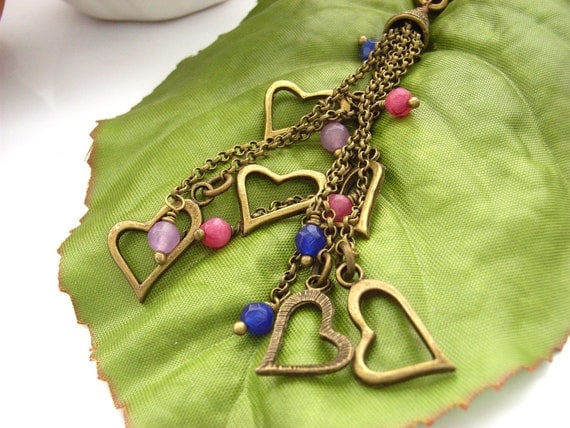 Bag purse charm hearts pink blue lilac by BlueForestJewellery