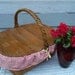 Vintage Picnic basket or Sewing Basket Storage Woven Wicker Cotton Red Checkered Double Wicker Hinged Lid