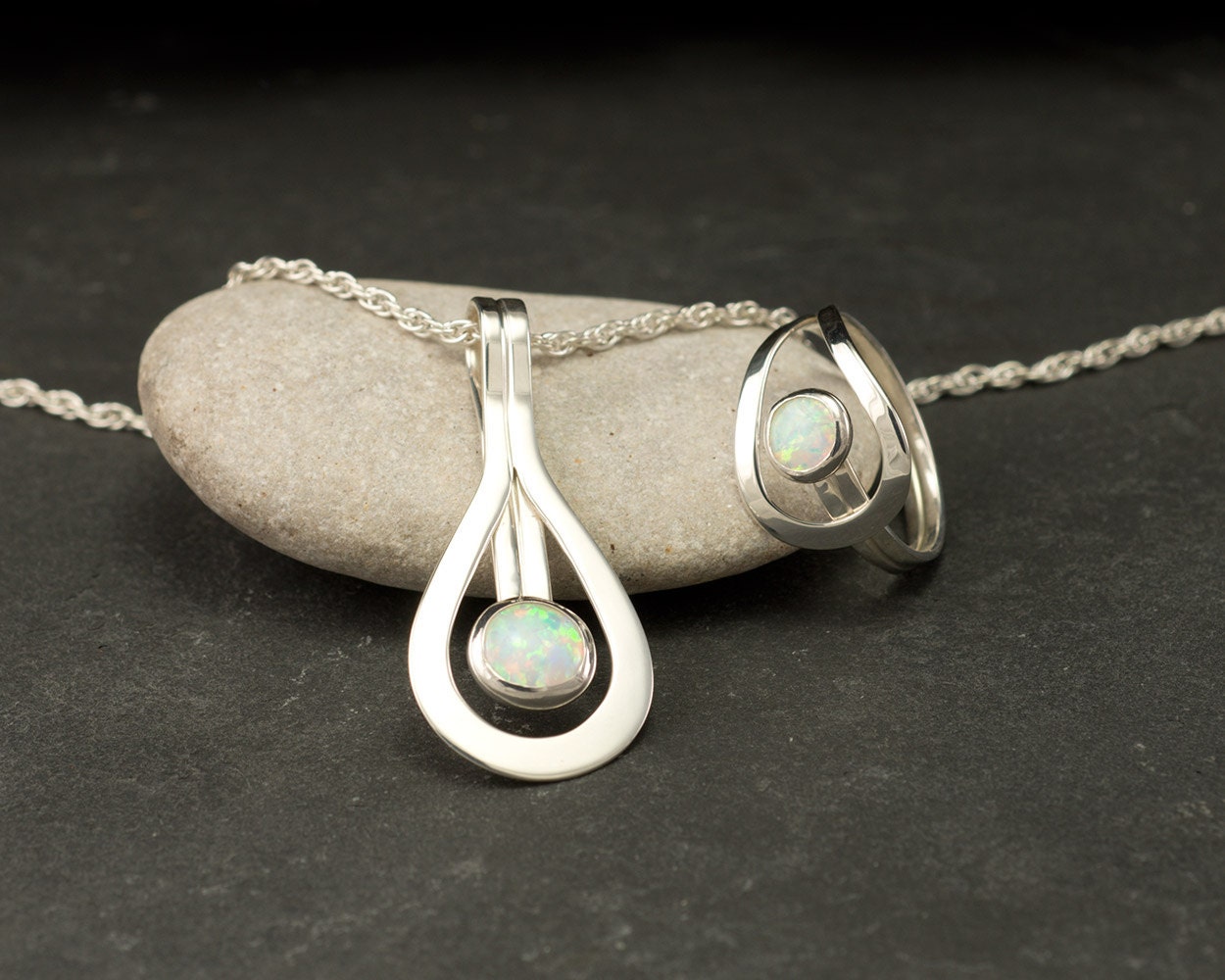 Opal Pendant- Opal Necklace- Sterling Silver Necklace with Opal- Modern