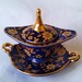 Vintage Cobalt Blue & Gold Floral Limoges Style Miniature Lidded Tureen with Tray Plate