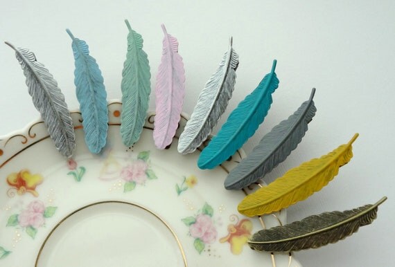 1 Patina Feather Hair Clip. You Choose Color