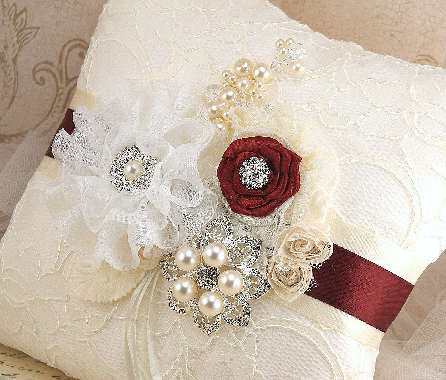 Ring Bearer Pillow Elegant Wedding Ivory Cream White