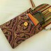 Cell Phone Case Detachable Neck Strap Quilted Pink Brown Green Gold Damask Print