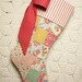 Sweet Vintage Patchwork Quilt Heirloom Christmas Stocking with Ticking Cuff and Bow
