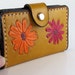 Leather Card Wallet Yellow with Flowers
