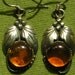 Southwest Sterling Silver Amber Leaf Scroll Dangle Earrings