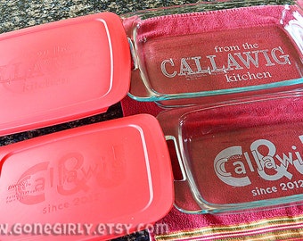 Etched Pyrex Rectangles Set - 9x13 and 7x11 Combo Deal! Free Lids!