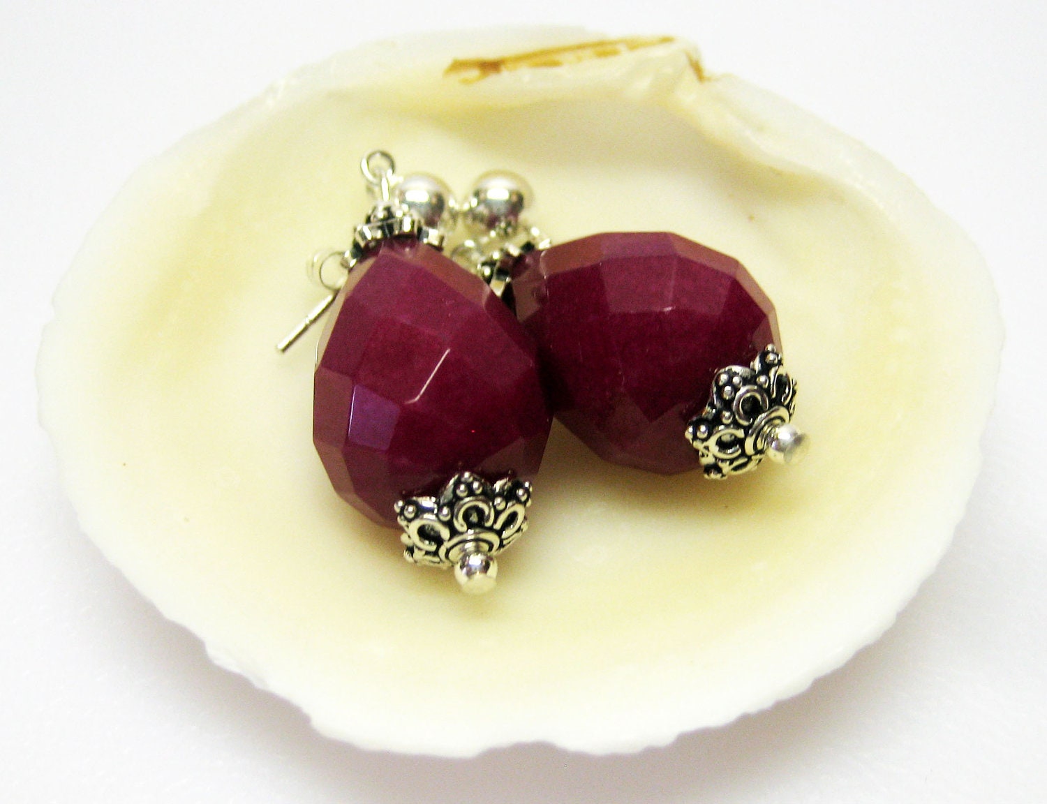 Magenta Jade Earrings Post Earrings Dark Pink Teardrop