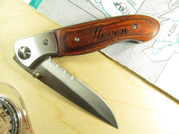 Engraved Wood Handle Pocket Knife with 4 Inch Half by engravingwiz