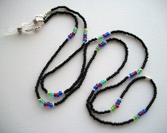 Black Eyeglass Holder Beaded Lanyard