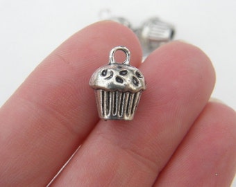 BULK 50 Cupcake charms antique silver tone FD130