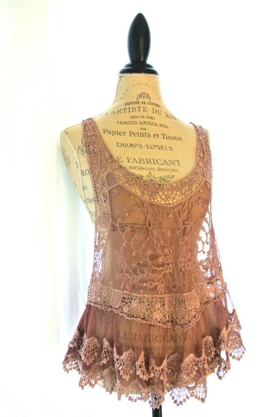 Holiday lace tank boho chic dusty shabby lilac country chic