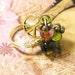 40% off - PEACE - Romantic Gold Wire Wrapped Cluster Dangle Ring Peace Sign Charm Purple Green Glass Bead Brass - Cocktail Statement