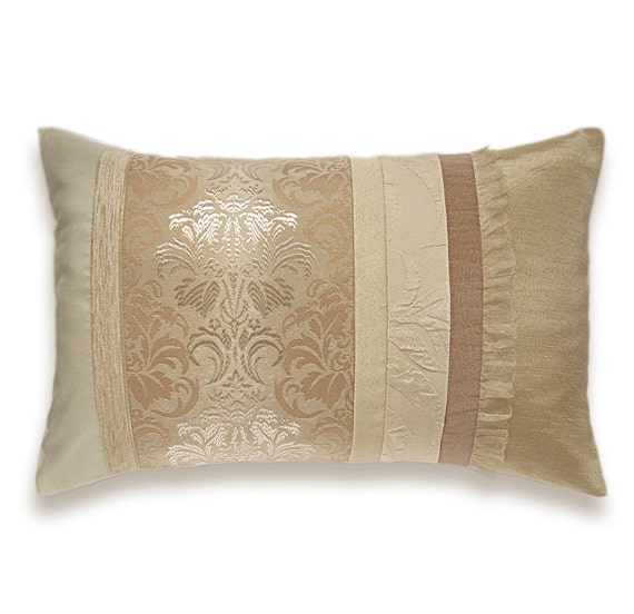Ivory Cream Beige Lumbar Pillow Case OOAK 12 x 18 in IRMA